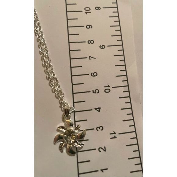 SILVER WHITE SAPPHIRE SUNFLOWER NECKLACE - Picture 5 of 5